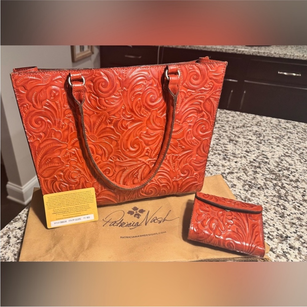 Patricia Nash Red Embossed Leather Tote Bag SET FULL INCLUSION